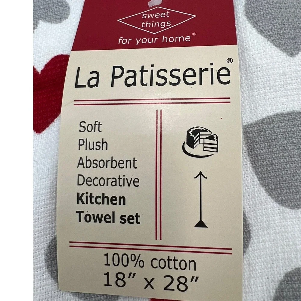 La Patisserie Kitchen Towel Set Unisex 18x28 White Good Heart Print Cotton